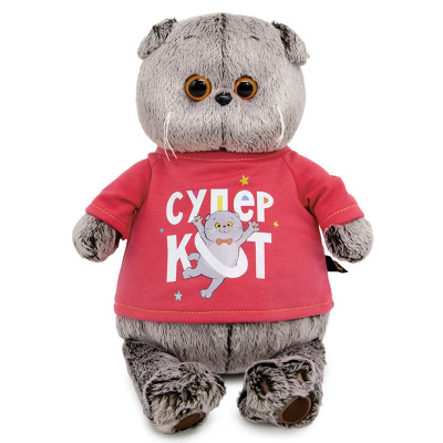 Мягкая игрушка Кот Басик в лонгсливе с принтом Супер кот Budi Basa Ks30-284 1